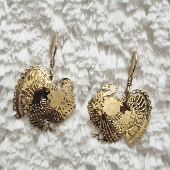 Vintage Gold Plated Turkey Dangle Earrings - Picture 4 of 7